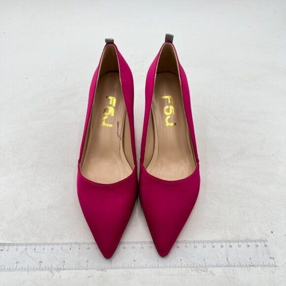 FSJ Hot Pink Pointed Toe Pumps Kitten Heels Slip On Contrast Party Dress Shoes - Picture 2 of 7